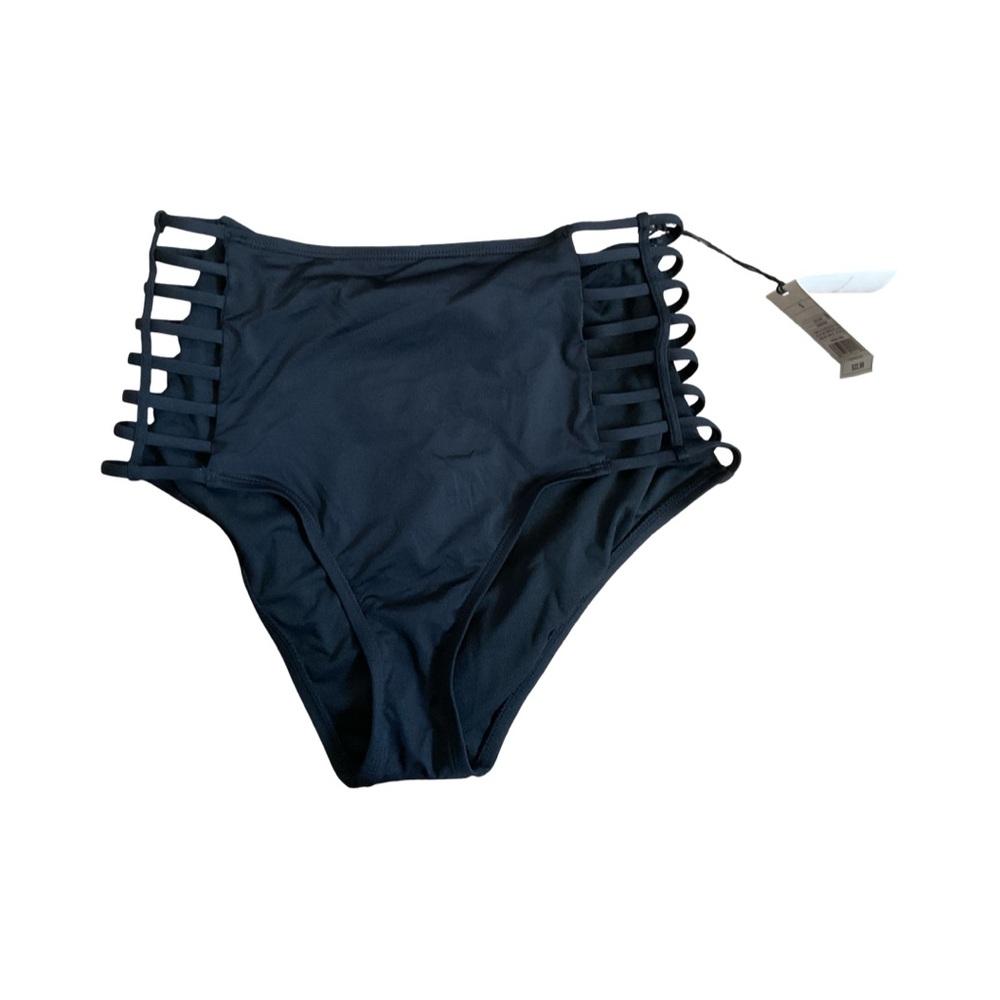 Shade & Shore Black High Waist Strappy Bikini Bottoms NWT S - Picture 2 of 7